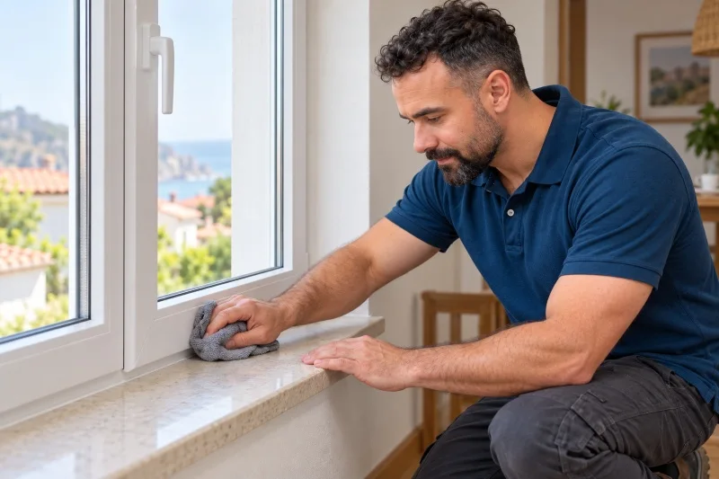 Trabajo cuidado de instalación de ventana